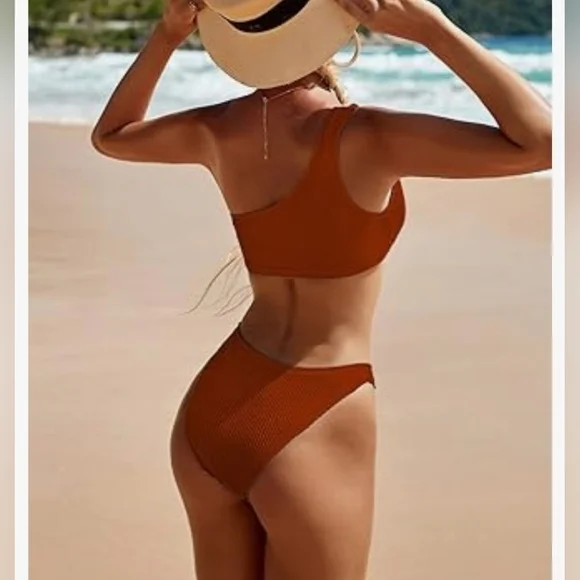 Ribbed Bikini Set One Shoulder Top - Picture 2 of 8